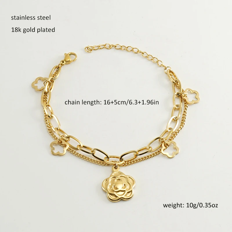 Wholesale factory Gold silver plated stainless steel exquisite lucky rose anchor flower chain link bracelet for women ladies