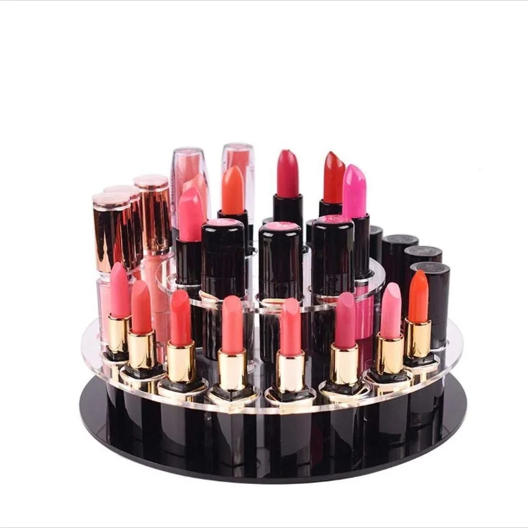 360 Rotating Acrylic 2 tiers  Circular Retail Display Racks For Lipstick Luxury Display  Rack Lip Gloss Display Stand