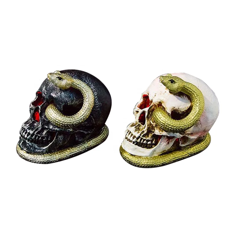 Halloween Decoration Resin Skull Heads Statue With Led Light