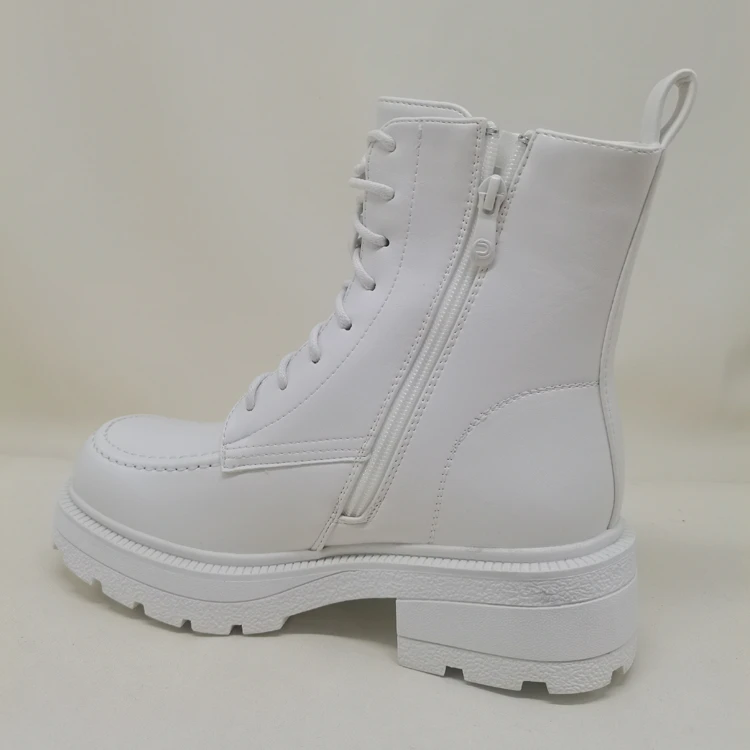 Combat Boots Women White PU Leather Motorcycle Boots Punk Gothic Shoes Fashion Lace Up Black Ankle Boots Female Shoes