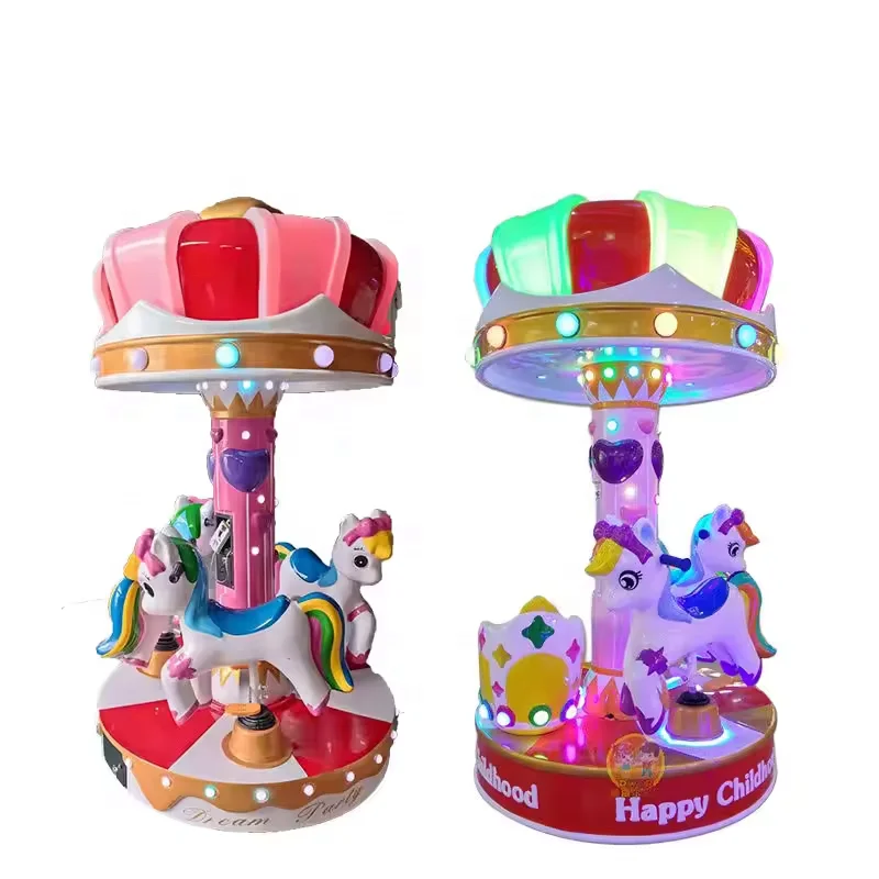 Popular Coin Operated Kiddie Rides Carousel Merry Go Round Carousel Kids 3 Seats Mini Merry Horse Carousel