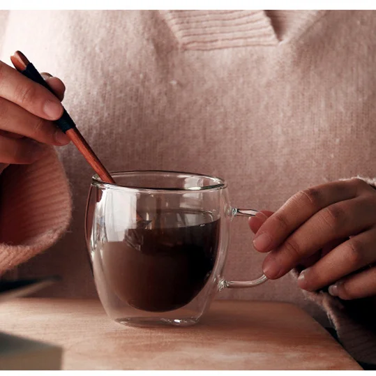 Wholesale Customized High Borosilicate Double Wall Tea Coffee Glass Cup With Handle