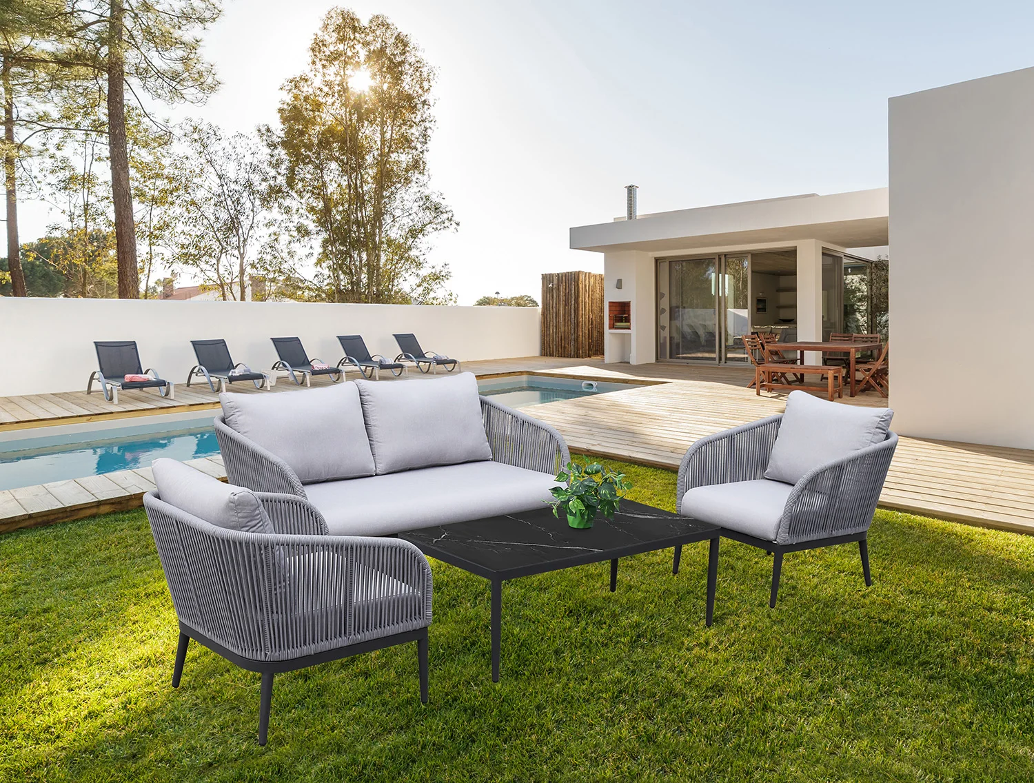 Outdoor Furniture Patio Alum Frame Rope Woven Chairs aluminum garden sofa chair