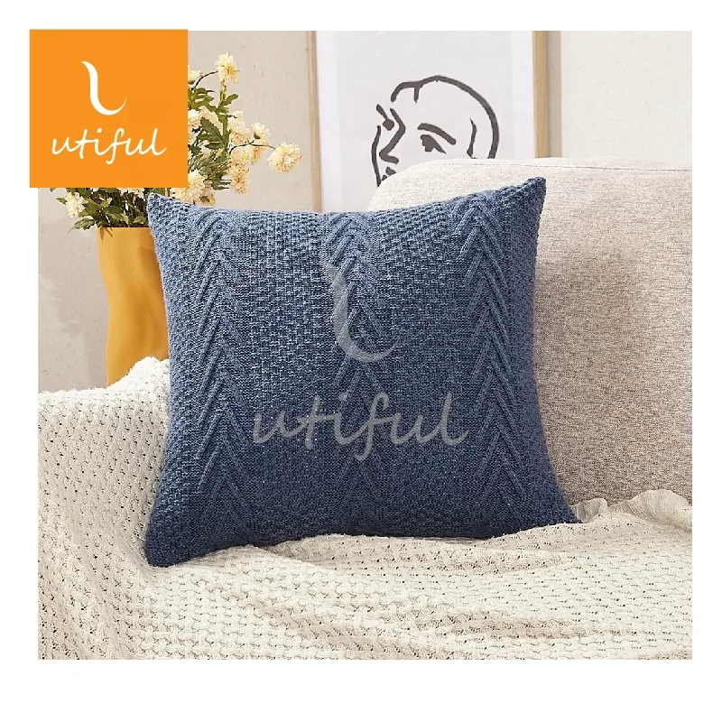 Hot selling Acrylic Solid Arrow cable Knitted Cushion Cover For Sofa