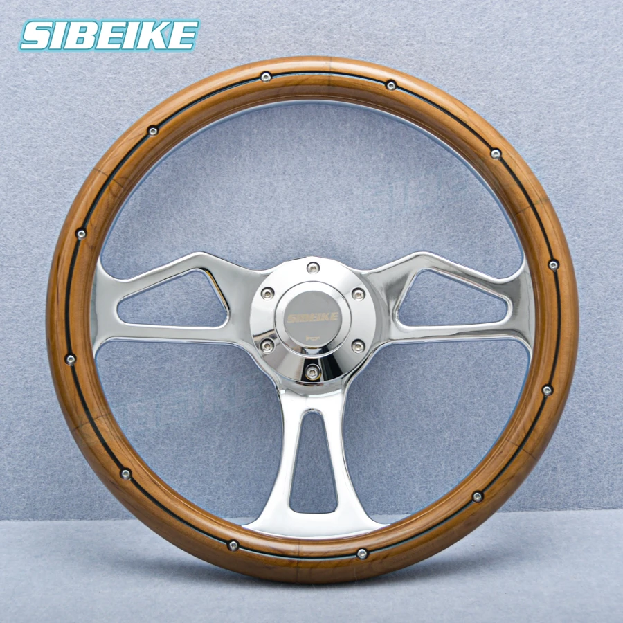Wholesale Universal Real Classic Wood Steering Wheel 14inch Vintage Retro Wood Tuning Sport Steering Wheel with Rivet
