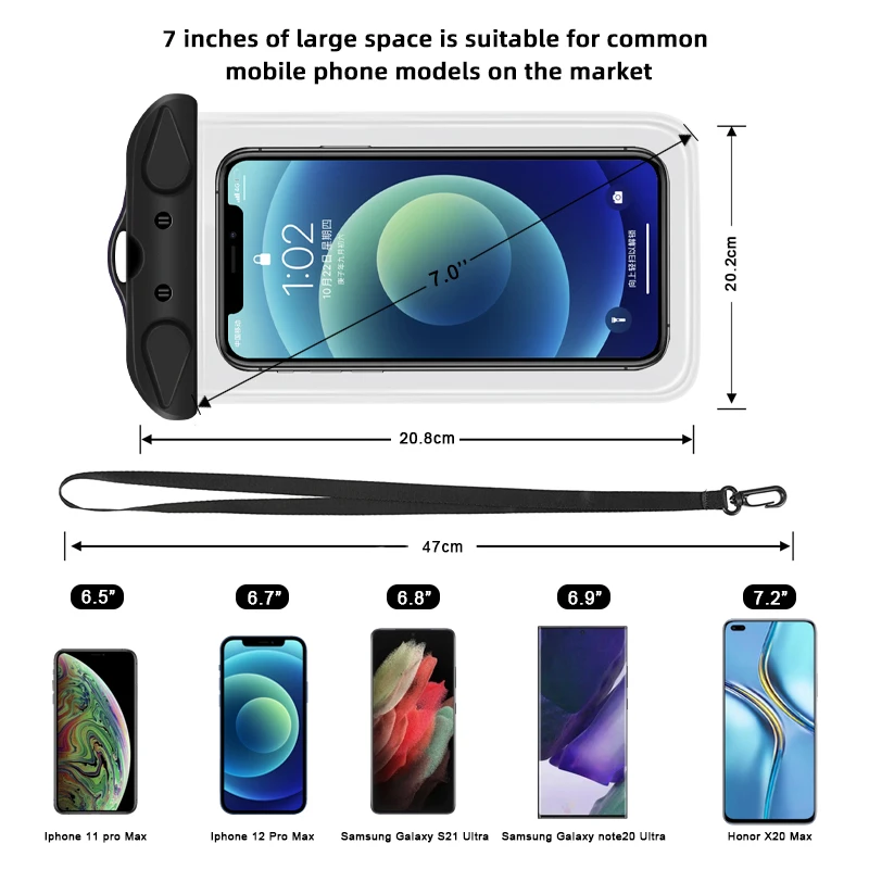 Ipx8 Waterproof Dry Bag PVC Mobile Phone Cellphone Case Waterproof Phone Pouch For Travel Beach Swimming Diving