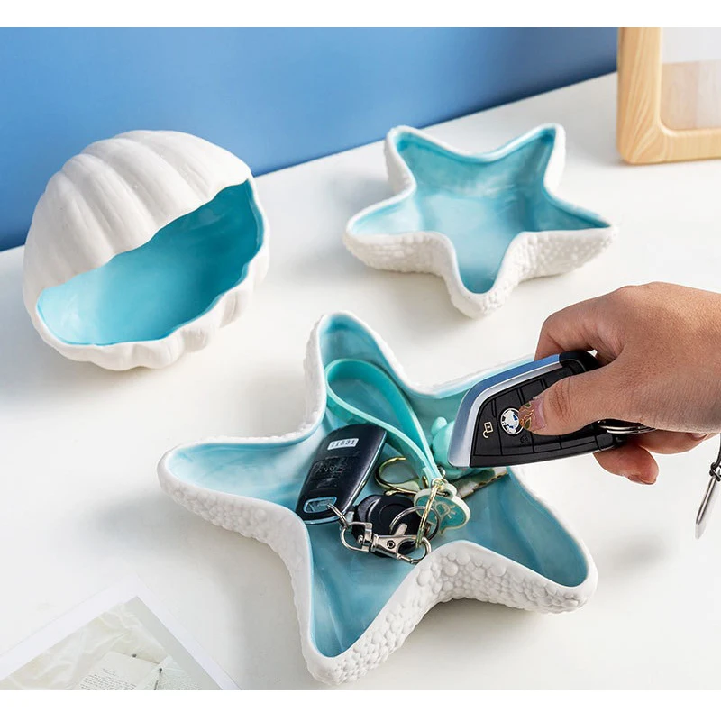 Single starfish and conch shell ceramic ornaments Ocean ashtray/snack storage basin/hydroponic bottle/hamster nest/painting disc