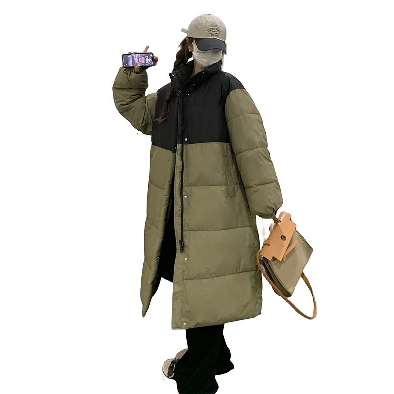 Fashionable color-block mid-length plus-size thickened loose winter cotton jacket