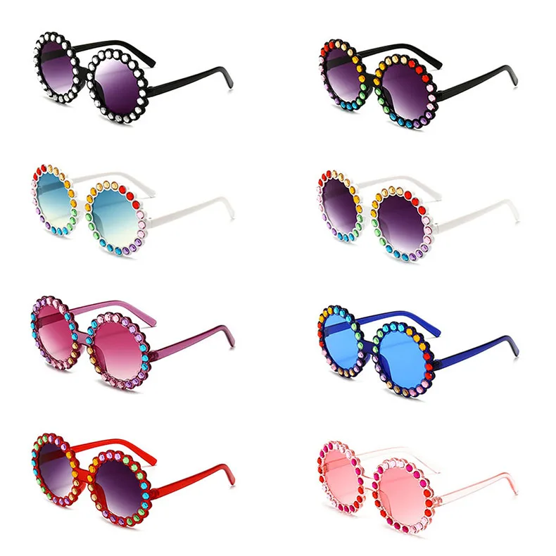 2022 new styling european american girl kids fashion sunglasses colorful round bling diamond brand sun glasses kids sunglasses
