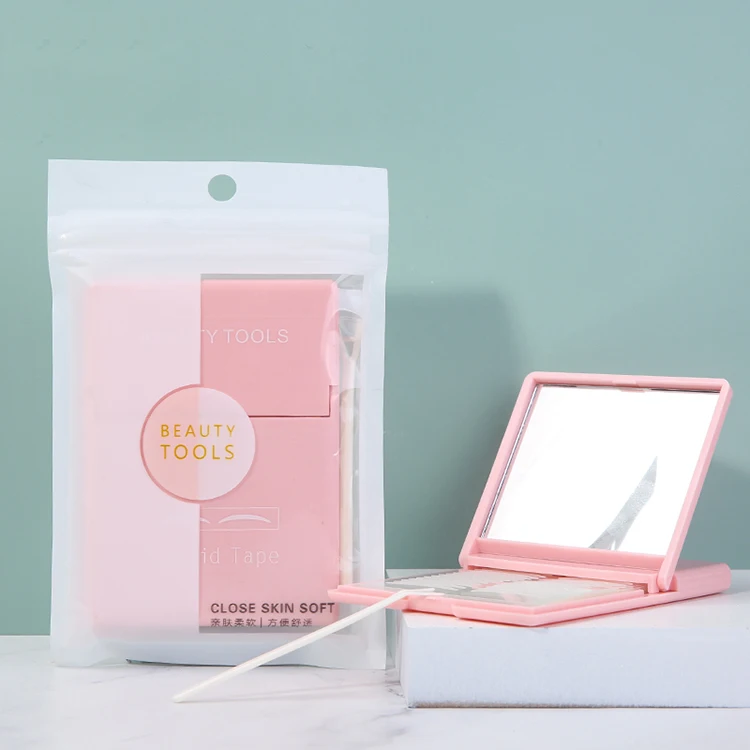 Lameila 240 pairs Custom Invisible Waterproof Double Sided Mesh Eyelid Tape Box With Mirror A107