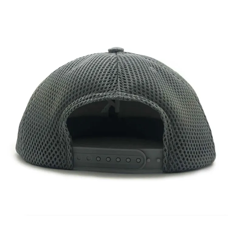 Custom Flat Bill 6 Panel Embroidery Black Mesh Trucker Cap