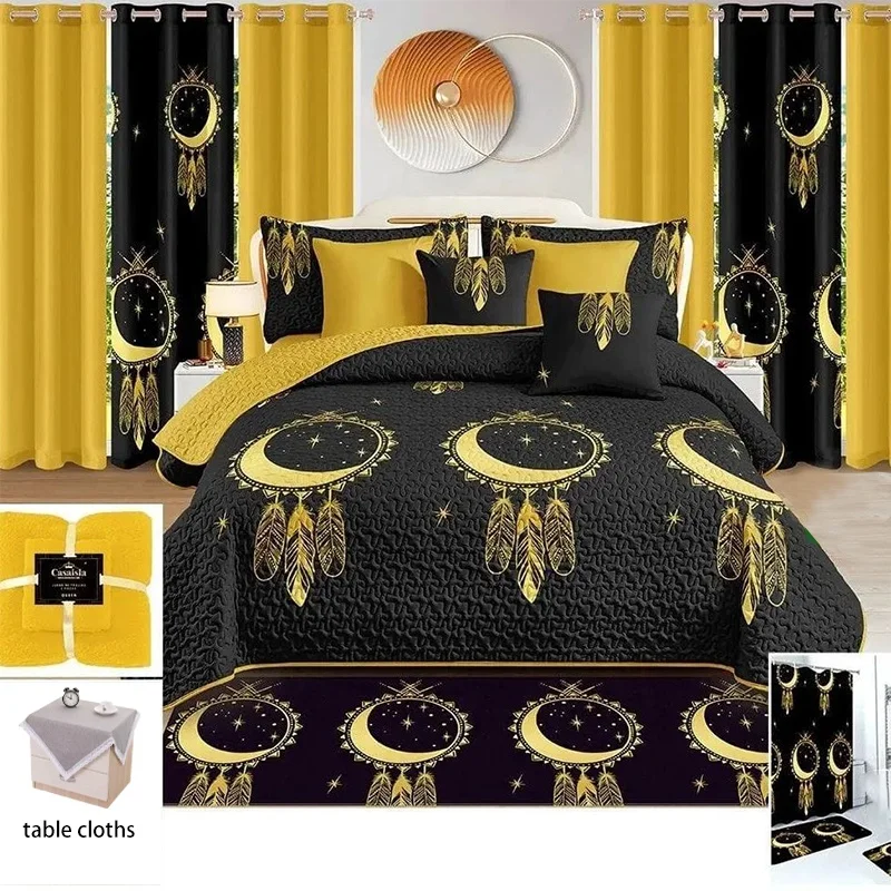 African Style Butterfly Curtain Set 12PCS Custom Multi King Size Polyester Sheet and Curtain Matching Set