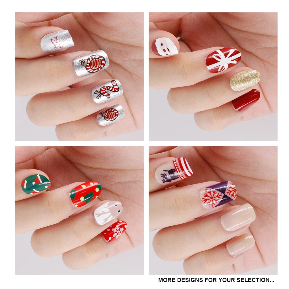 Christmas Press On Nails Wholesale Metallic Acrylic Nails Uas Postizas Medium Length Square Artificial Nails For New Year