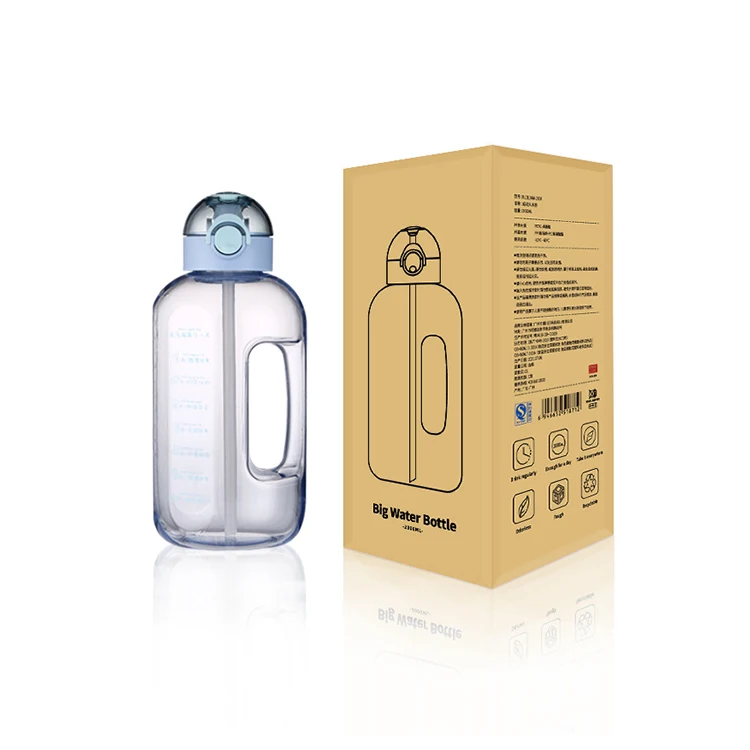 Portable 2l BPA Free Drinking Ton Ton Cup Plastic Big Sports Water Bottle with Straw