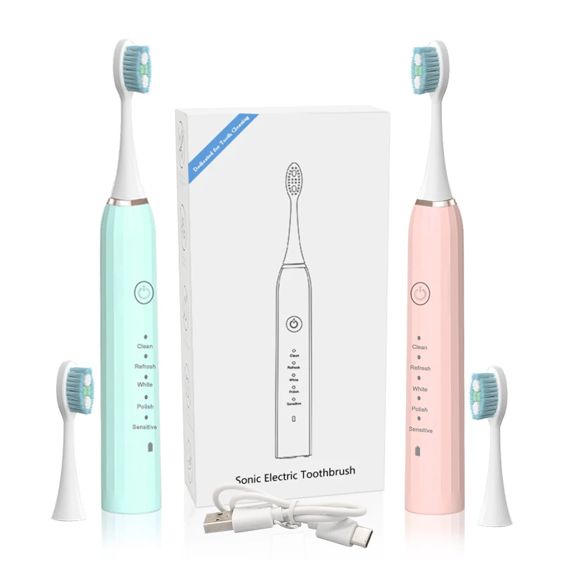 USB Rechargeable Sonic Electric Toothbrush for Adults Soft Dupont Brush Heads 2 Minutes Timer 5 Modes Electric Toothbrush