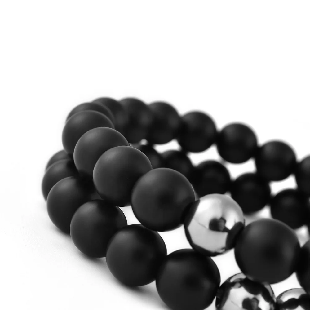 Jewelry Sets Silver 925 Chain Friendship Bracelet Frosted Agate Stainless Steel F427 Fashion Black Beaded Bracelets Micro Insert