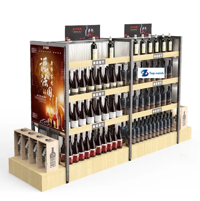 supermarket wooden Vin rouge display cabinet,red wine display rack for retail store