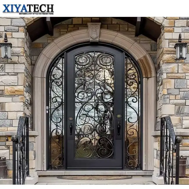 XIYATECH Double Iron Door Security Metal Door Glass Entry Wrought Iron Doors Exterior House