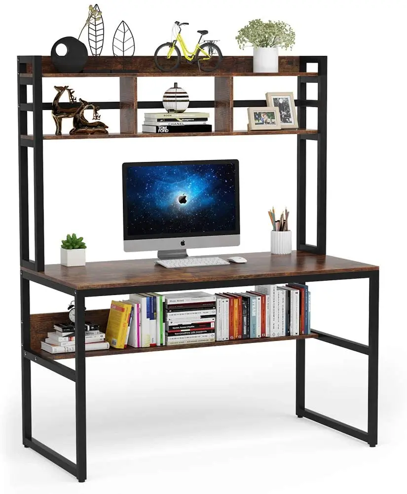 FREE SAMPLE Computer Desk with Hutch Rustic Office Desk Study Writing Workstation with Under-top Storage Shelf for Home Office U