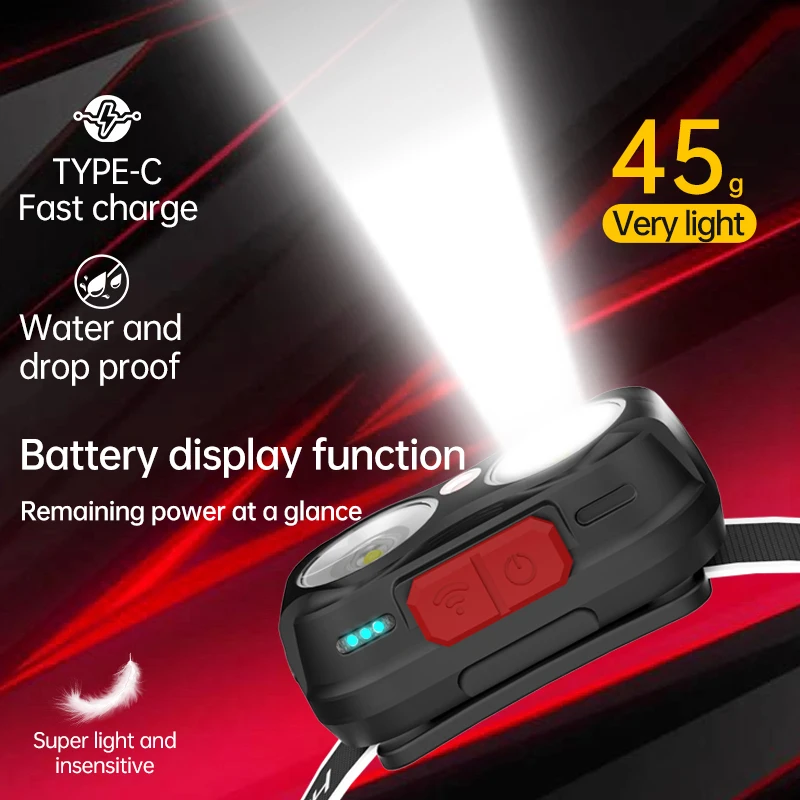 LED Headlamp Outdoor Activities Waterproof Portable USB Rechargeable Headlamp Running Hiking Hunting Emergencies