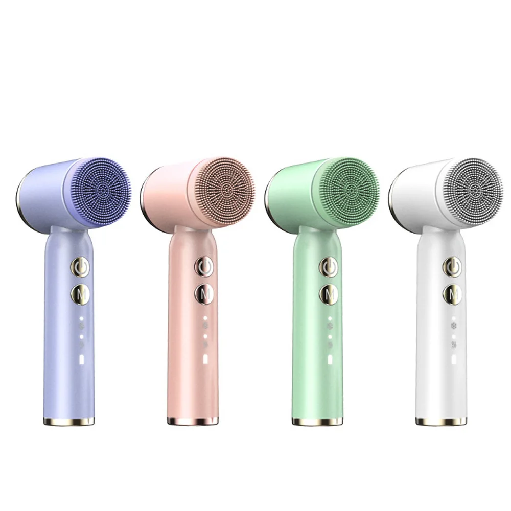 6 in 1 Face Deep Cleaning Brush Waterproof Rechargeable 360 Rotation Electric Facial Cleansing Brush with Heat/Cold Compress