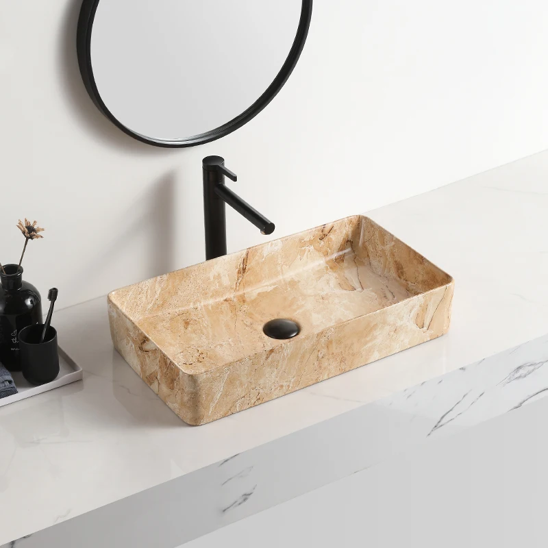 OEM marble ceramic art basin rectangle lavabo countertop wash basin fashion washing basin for home use bathroom sink