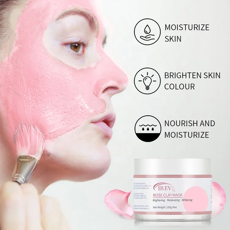 Natural Organic Pink Rose Mud Mask Facial Purifying Anti-Acne Anti-Toxin Whitening Moisturizing Pink Clay Mud Face Mask