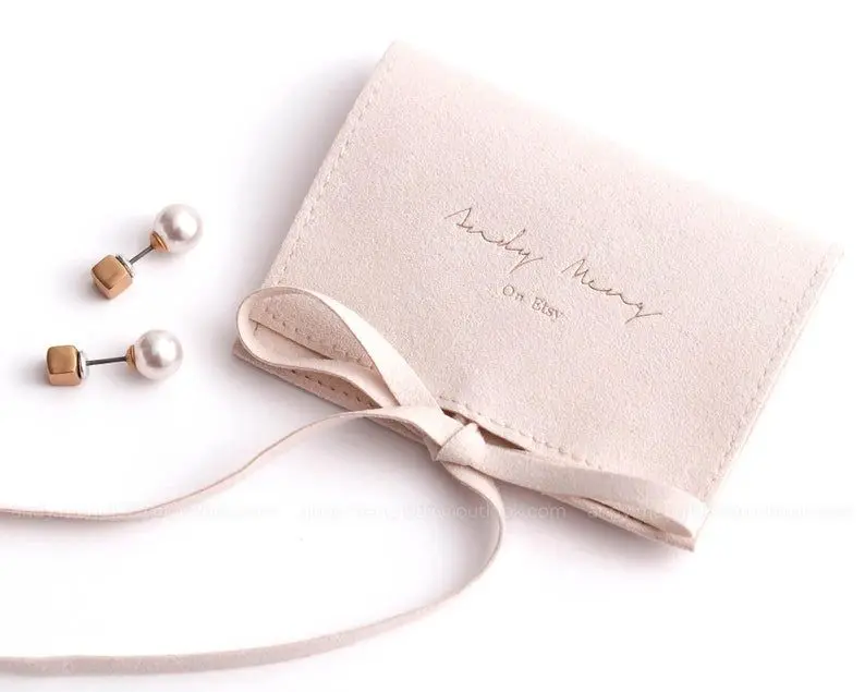 High Quality Custom Made Embossed logo Envelope Gift Suede Pouch with Flap Velvet Bags Jewelry Packaging Pouch Bag