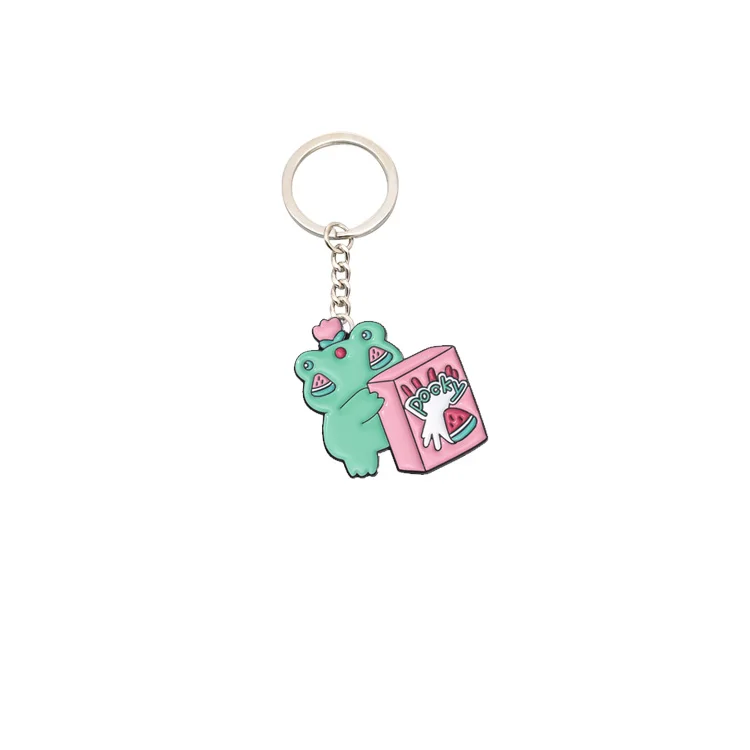 Wholesale Customised Cartoon  Brooch Fun Frog Enamel Keychain Llavero Custom Logo Cartoon Cute WAtermelon Keychains Keyring