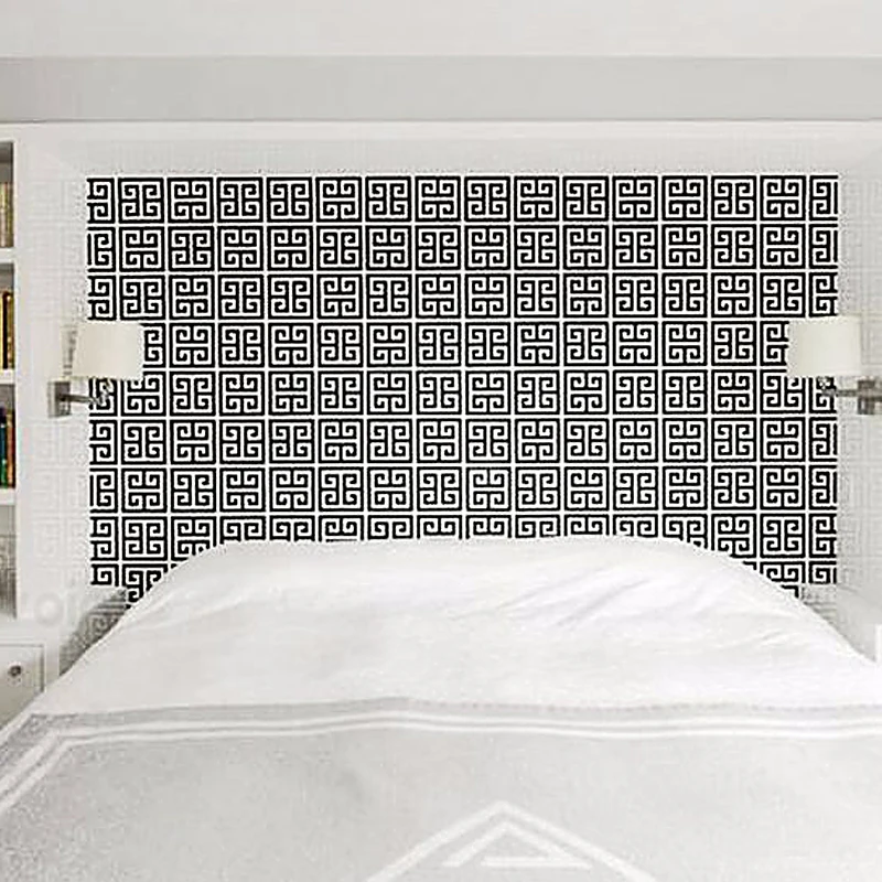  White Gold Greek Key Pattern Wallpaper Modern Geometric Metallic Vinyl Wall Paper Roll Teal Black Silver