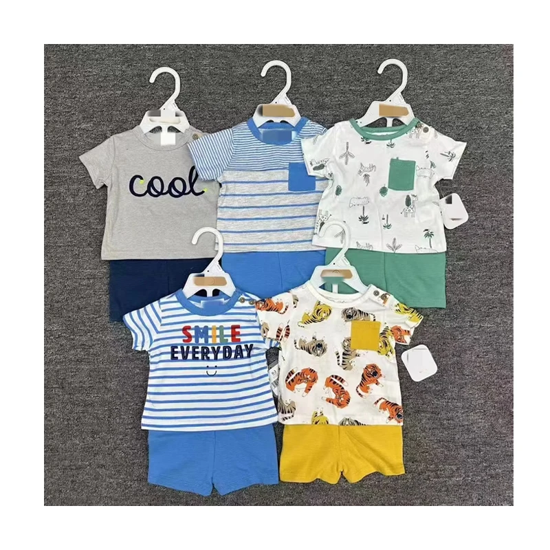 Wholesale Summer Newborn Boys Clothing Set 2pcs Cotton T-Shirt + Pants Infant Shorts Outfits for Toddlers 3-12m Baby Clothes