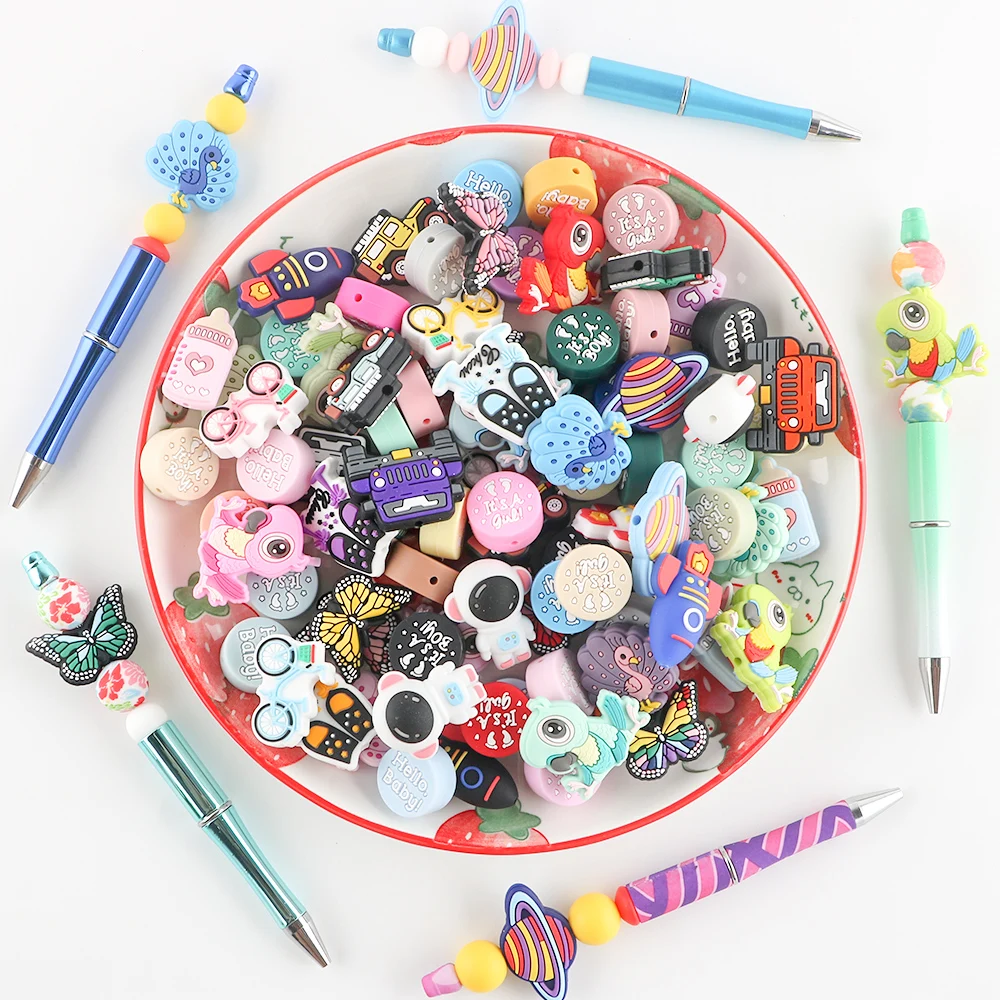 Wholesale Cartoon silicone Round Silicone Beads BPA Free Food Grade DIY Baby Pacifier Chain Jewelry Silicone focal  Beads making