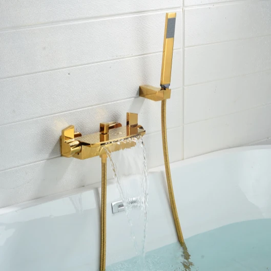 
gold plating yellow color copper Bath shower mixer 