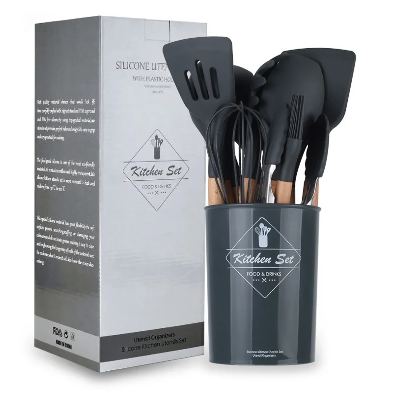 Kitchen Accessories Kitchenware Cooking Utensil Set Silicone Kitchen Utensil Set With Wooden Handle