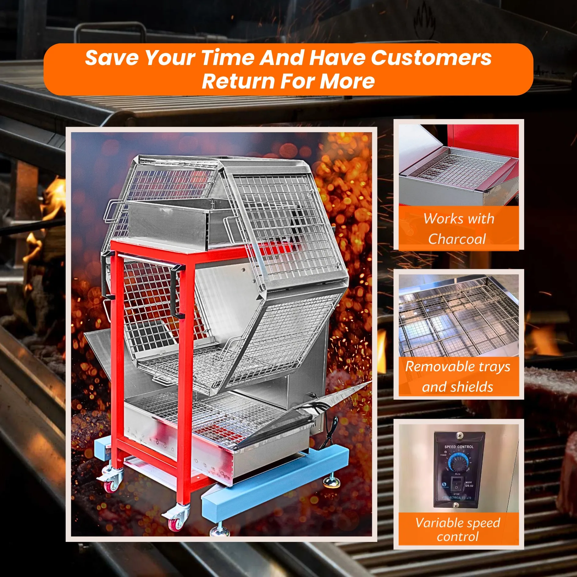 Best Seller Black Built In Bbq Chicken Professional Machine Automatic Gas And Charcoal Grill Outdoor For Wholesales