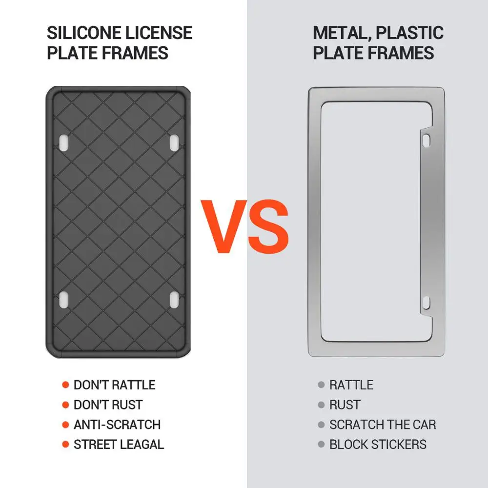 Silicone License Plate Frame Car Licenses Plate Covers Holders Rust-Proof/Rattle-Proof/Weather-Proof