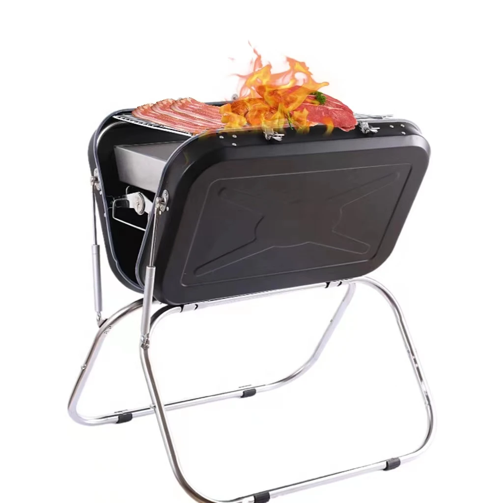 SCS8828 Large BBQ Grills Portable Coated Stainless Steel Portable Coal Burning Barbecue Suitcase Design Camping Outdoor Grill