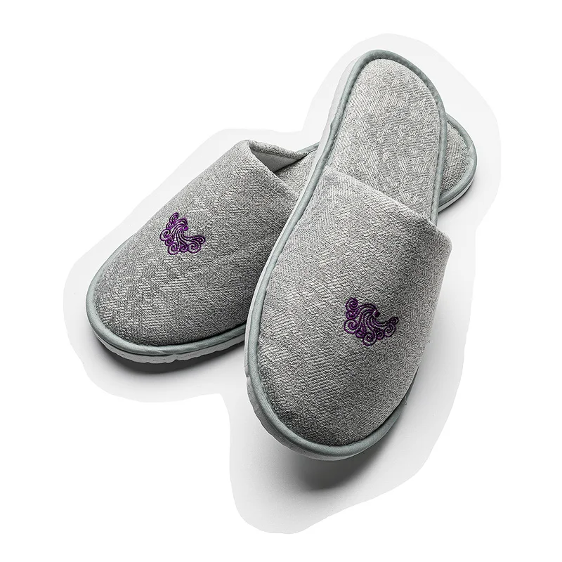 Wholesale Luxury Grey Disposable Slippers Coral Fleece Velour Canvas Cotton Hotel Slippers