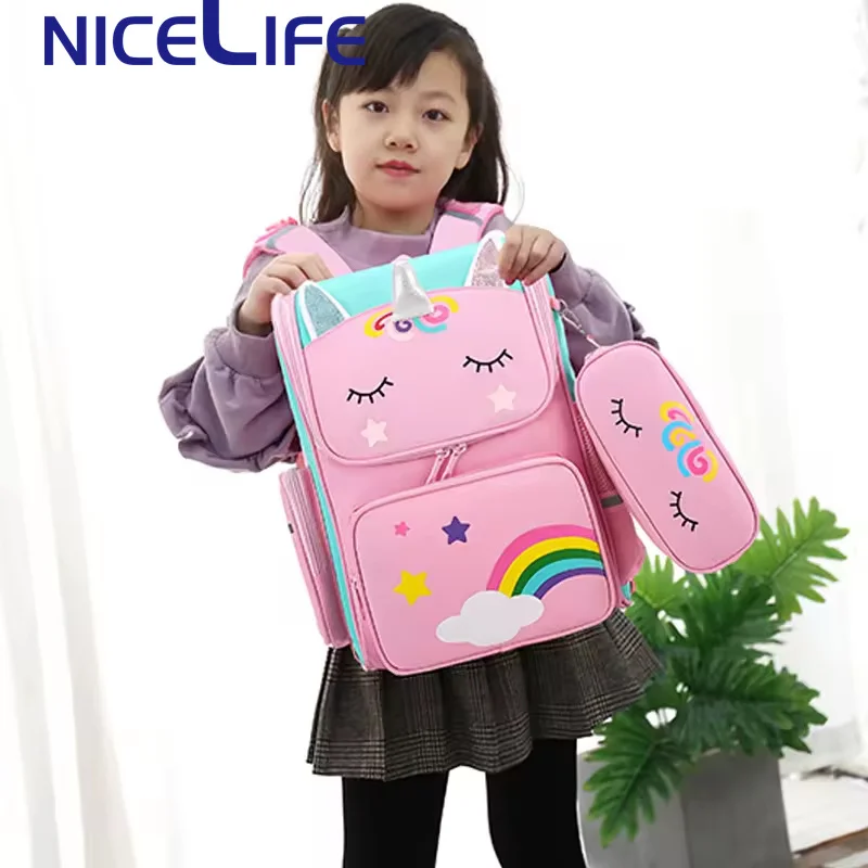 Hot Selling Kids Trolley Schoolbags 2Pcs Unicorn Backpack Pencil Bags Set Large Capacity Trolley Backpack For Girls