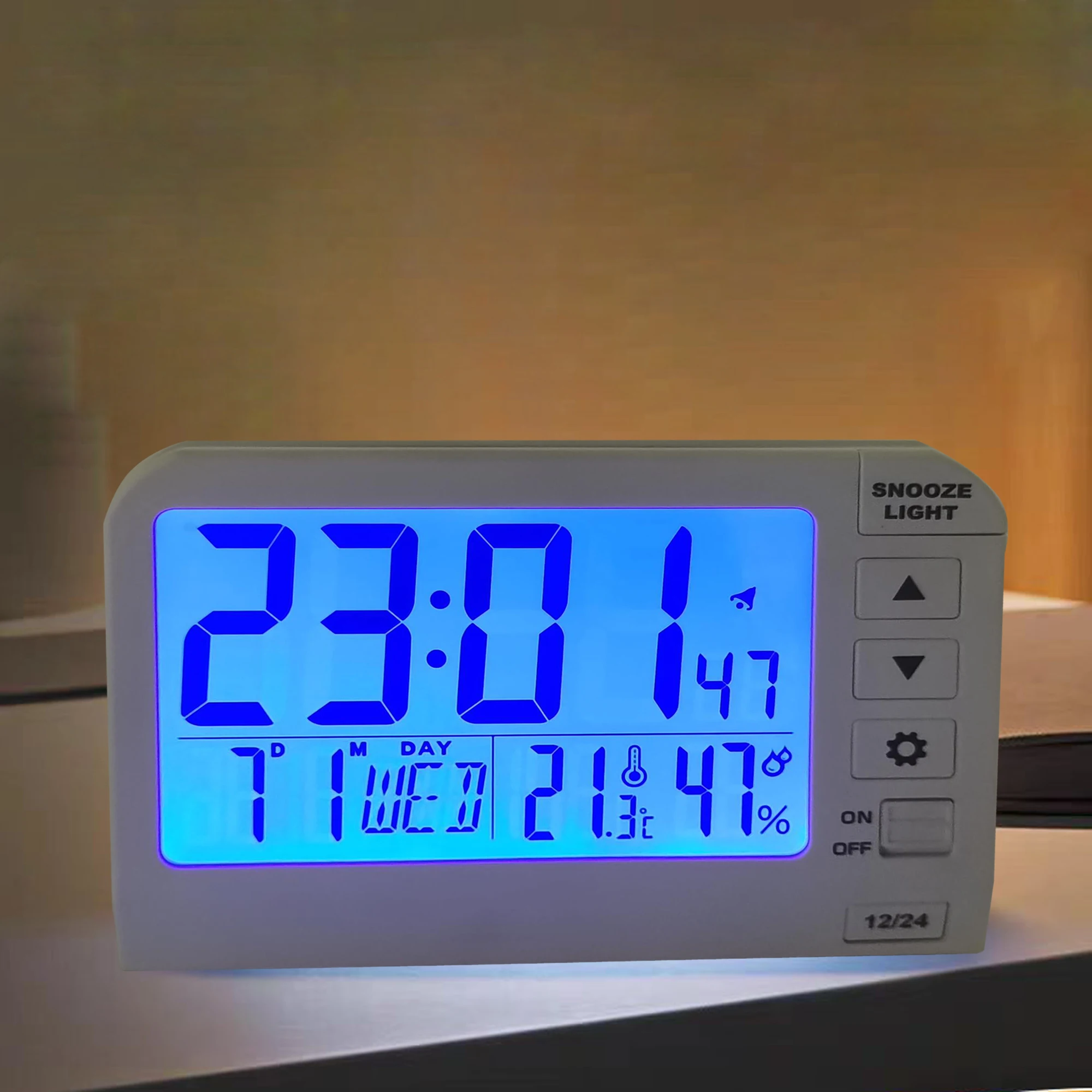 Modern Large Display Table Clock with Temperature and Humidity Calendar Multi-functional Digital Alarm Clock