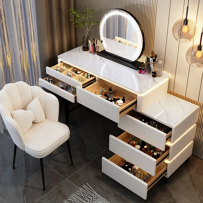 Spacious Desktop Smart Makeup Vanity Table With Led Lights Mirror Multi-Functional Dressing Table For Girls Bedroom Furniture