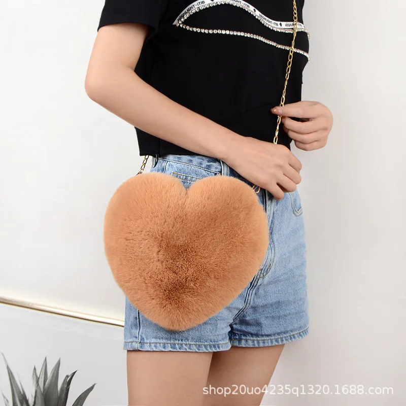 2024 Fashion Heart Bag Women Handbag Diagonal Love Ladies Purse Girl Fur Bag Mini Bags
