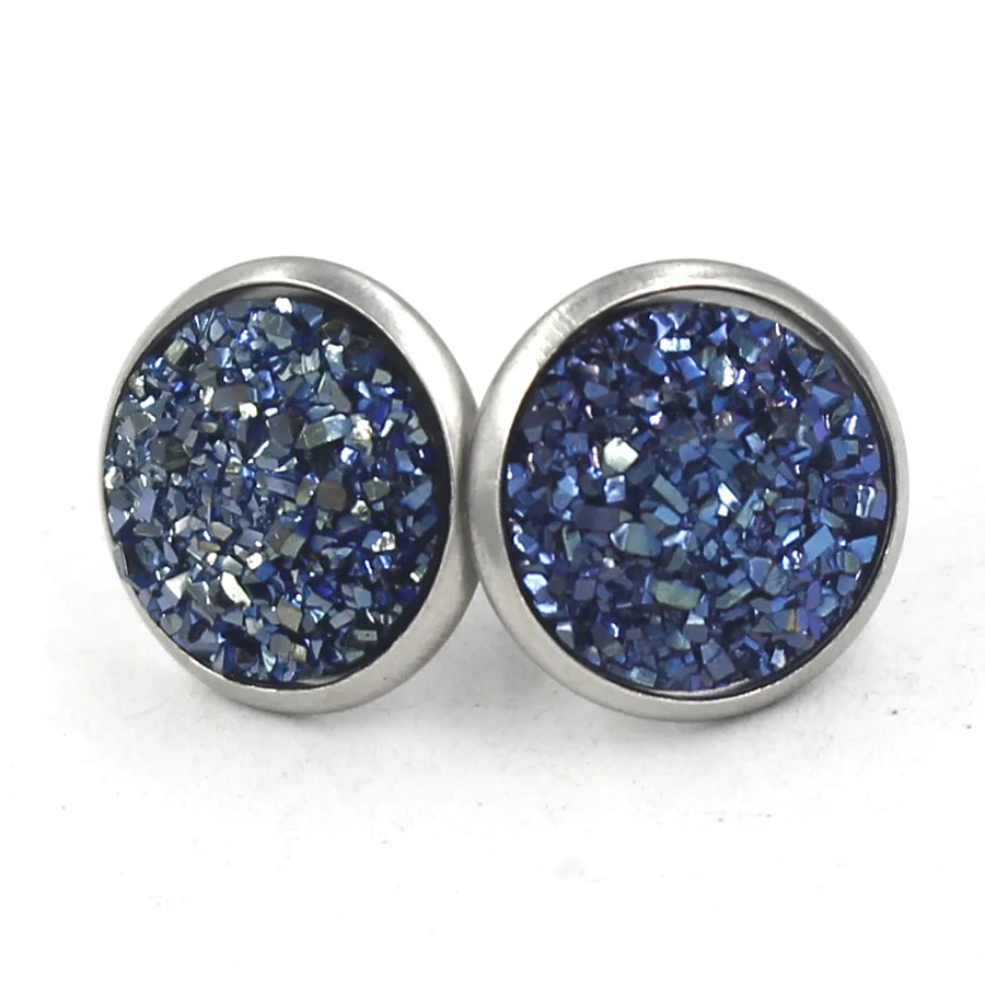 Hot selling colorful bling gypsophila druzy resin stone stud stainless steel earrings for women