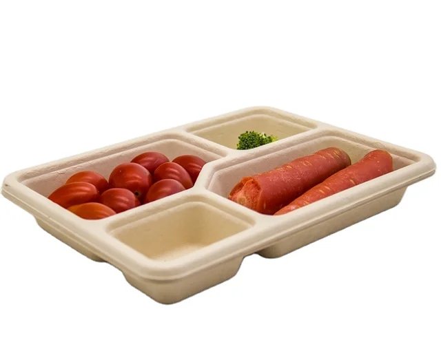 700ML Disposable Biodegradable food boxes takeaway packaging disposable 4 Compartments Lunch Box tableware