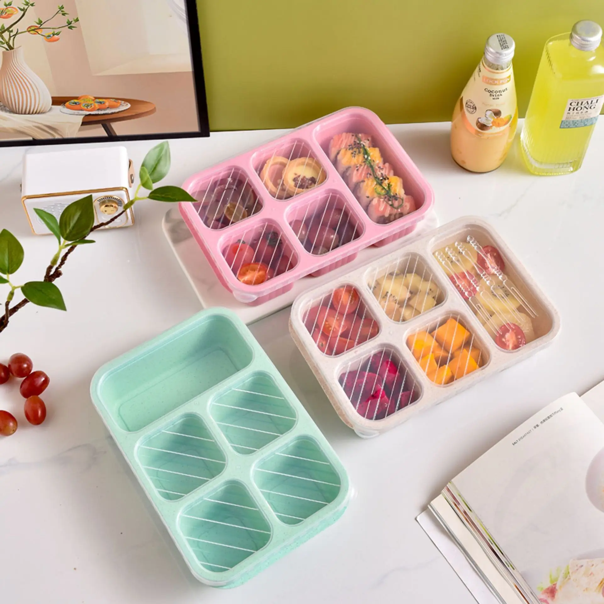 BPA Free Kid Bento Box Eco Friendly Food Container Wheat Straw Plastic Salad