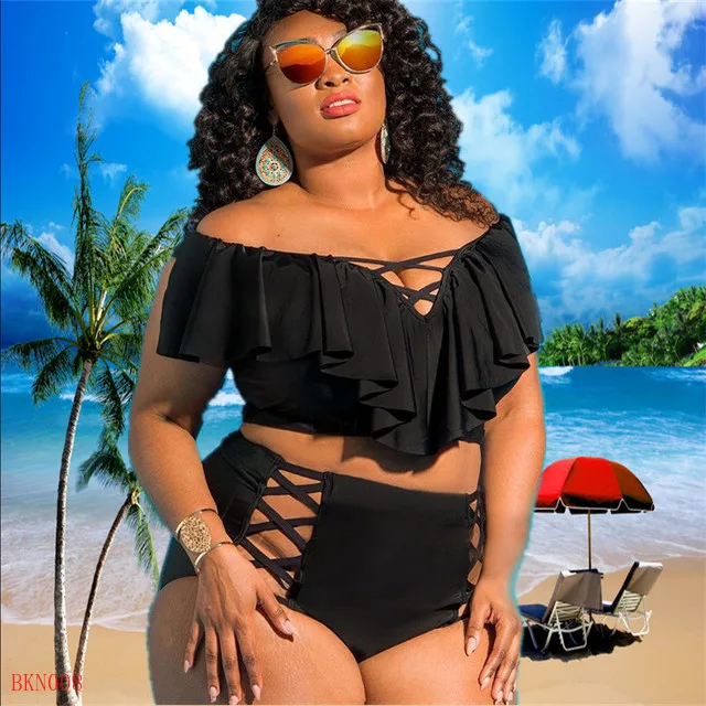 Wholesale print Plus Size Two Pieces split Ruffle Swimsuit for Women Beachwear swimwear