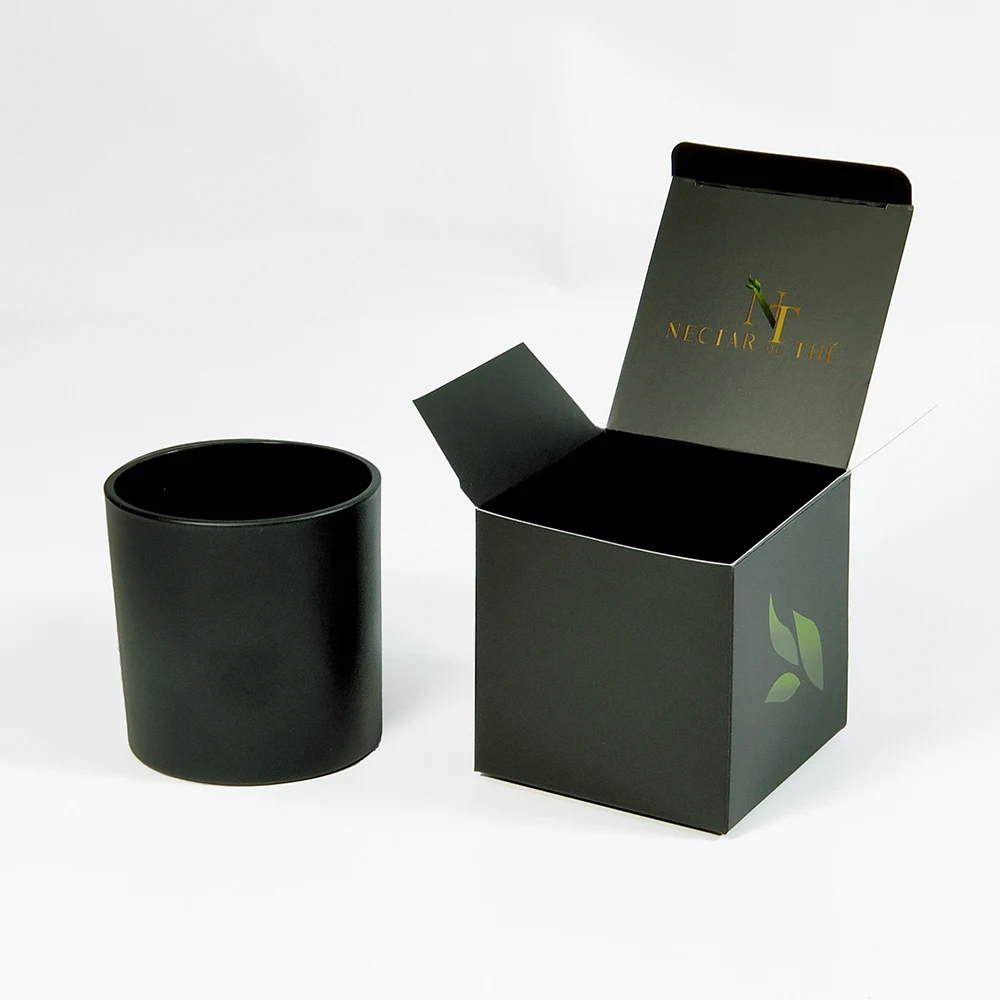 Unique Foldable Luxurious Mini 10oz 8oz Seed Paper Packaging Packiching Black Box For Candle