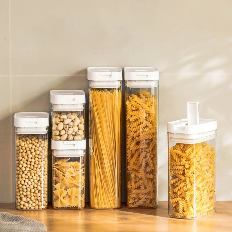 Home Kitchen Organizers Moisture-proof Sealed Jar Pet Plastic Airtight Food Storage Containers with Lip