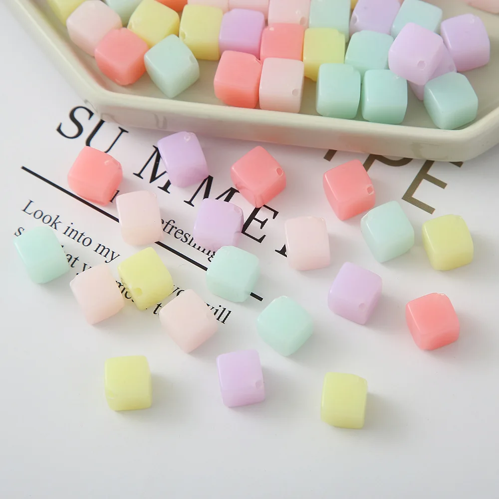 Wholesale 50pcs acrylic jelly cube beads straight hole loose beads for diy hair rope jewelry making