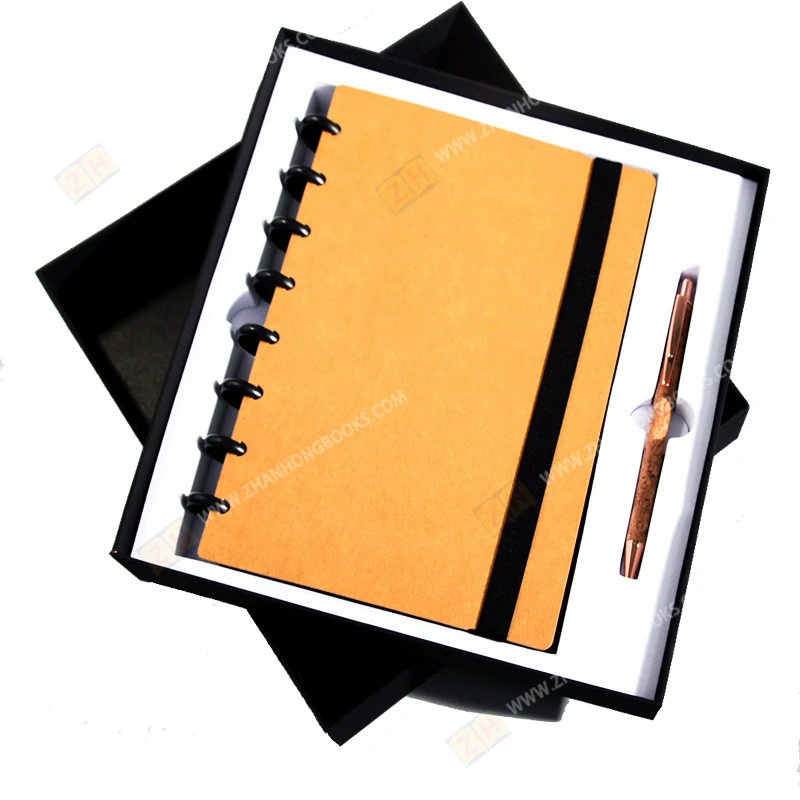 Custom PU Leather  Discbound Reusable Planner Spiral Disc Bound Dotted Notebook